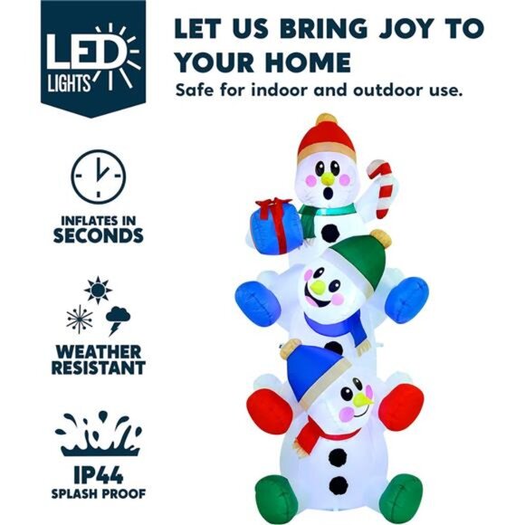 6 FT Christmas Inflatable Stacked Snowman with Build-in LEDs Blow Up Inflatable - Picture 3 of 8